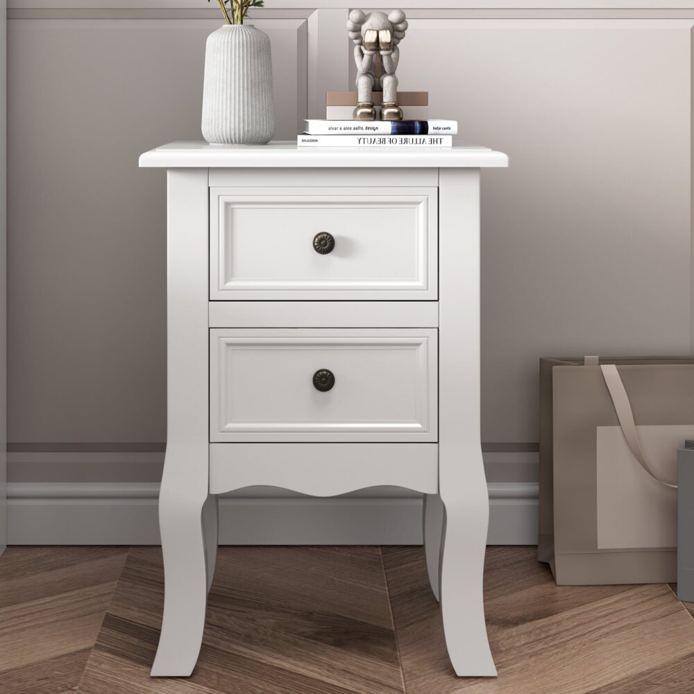 French Bedside Table Nightstand White Set of 2 - Cosy Abode