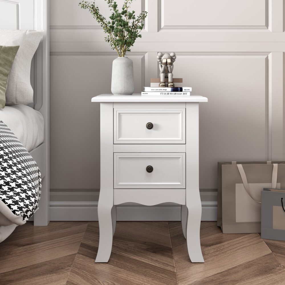 French Bedside Table Nightstand White Set of 2 - Cosy Abode