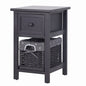 Grey Bedside Table with Wicker Basket - Cosy Abode