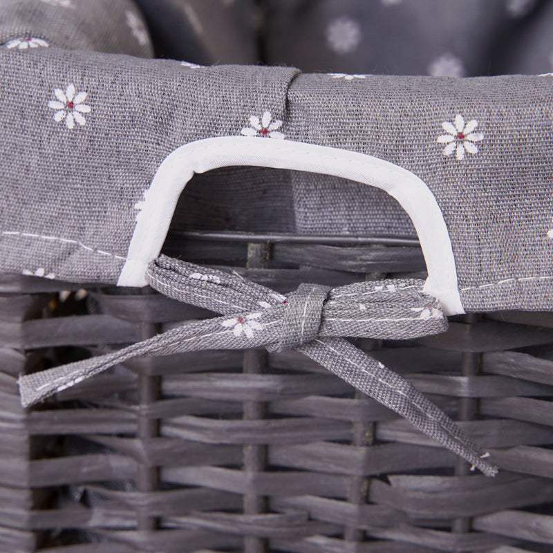 Grey Bedside Table with Wicker Basket - Cosy Abode