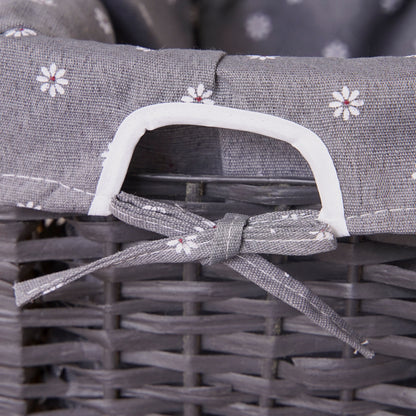 Grey Bedside Table with Wicker Basket - Cosy Abode
