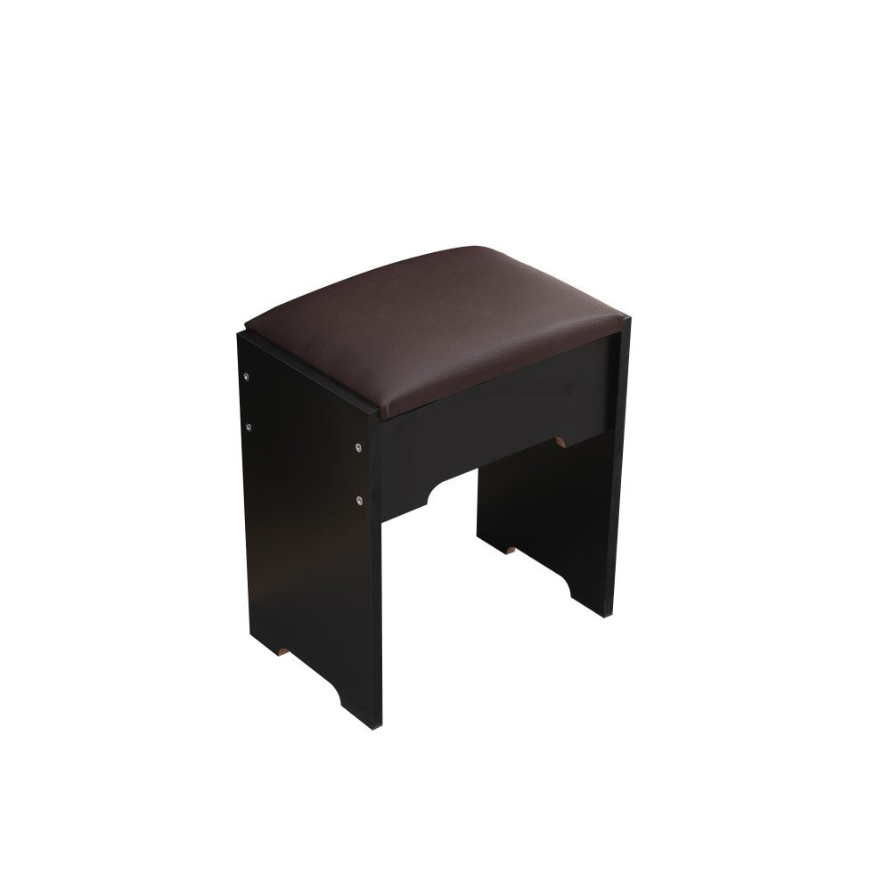 Diana Vanity Set with Shelves Cushioned Stool and Lighted Mirror- Black - Cosy Abode