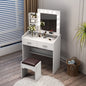 Diana Vanity Set with Shelves Cushioned Stool and Lighted Mirror- White - Cosy Abode