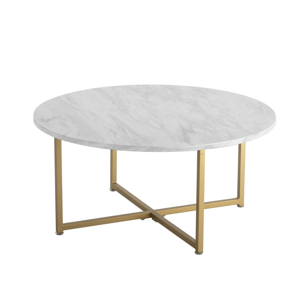 White Marble Effect Round Coffee Table with Gold Legs - Cosy Abode