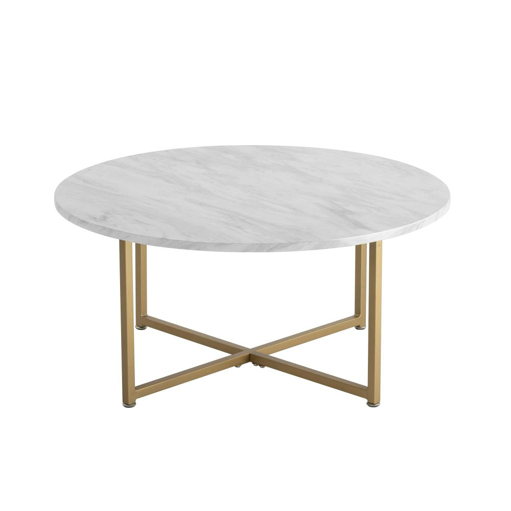 White Marble Effect Round Coffee Table with Gold Legs - Cosy Abode