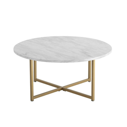 White Marble Effect Round Coffee Table with Gold Legs - Cosy Abode