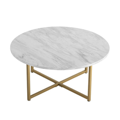 White Marble Effect Round Coffee Table with Gold Legs - Cosy Abode
