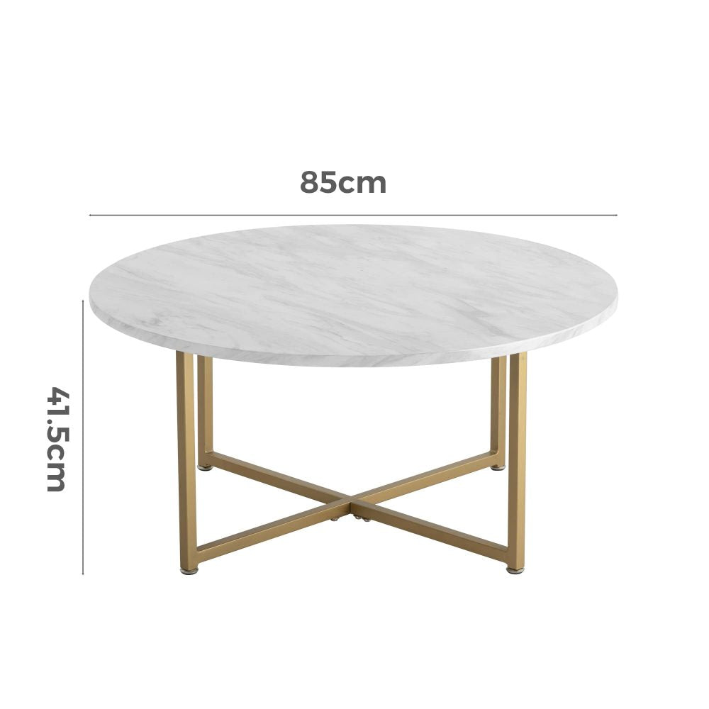 White Marble Effect Round Coffee Table with Gold Legs - Cosy Abode