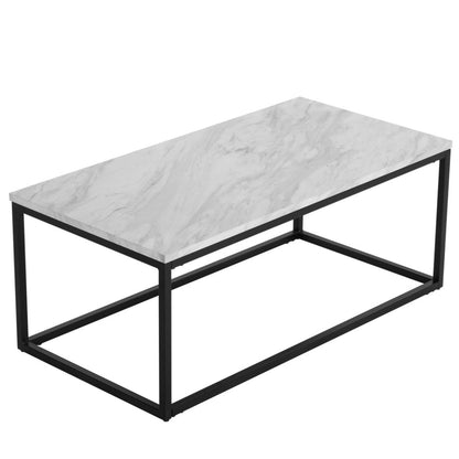 Industrial Style Marble Effect Rectangular Coffee Table - Cosy Abode