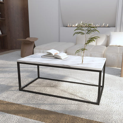 Industrial Style Marble Effect Rectangular Coffee Table - Cosy Abode