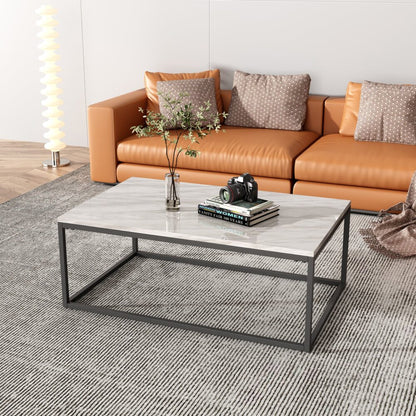 Industrial Style Marble Effect Rectangular Coffee Table - Cosy Abode
