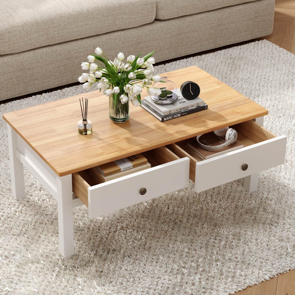 Sleek Natural Wood Rectangle Coffee Table - Cosy Abode