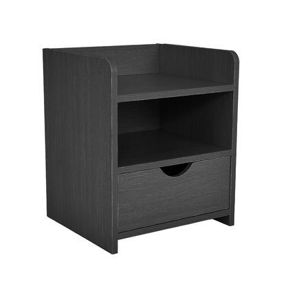 Bedside Table Side Storage Cabinet Nightstand 1 Drawer 2 Shelf LARK BLACK - Cosy Abode