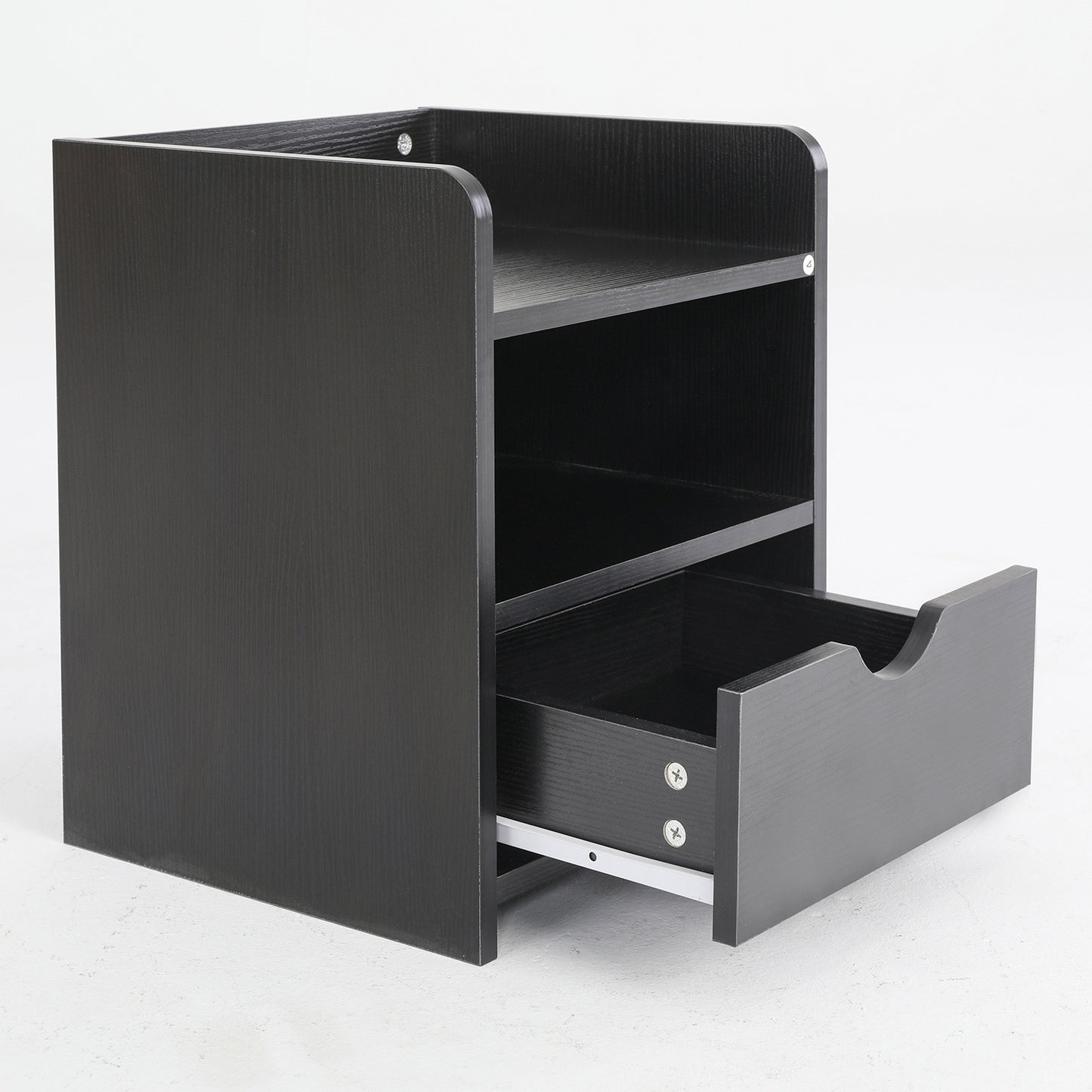 Bedside Table Side Storage Cabinet Nightstand 1 Drawer 2 Shelf LARK BLACK - Cosy Abode