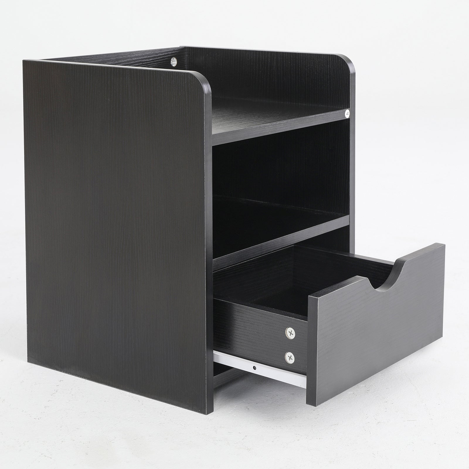 Bedside Table Side Storage Cabinet Nightstand 1 Drawer 2 Shelf LARK BLACK - Cosy Abode