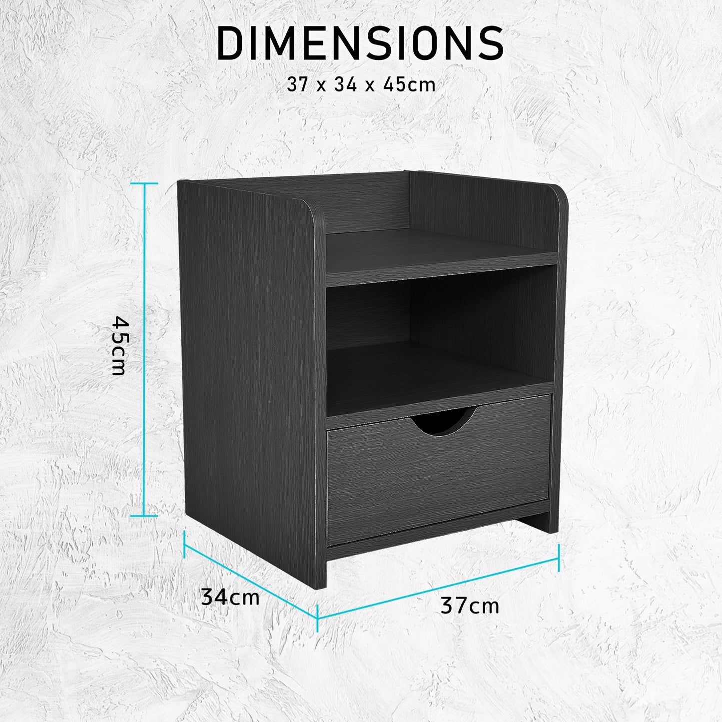Bedside Table Side Storage Cabinet Nightstand 1 Drawer 2 Shelf LARK BLACK - Cosy Abode