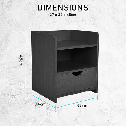 Bedside Table Side Storage Cabinet Nightstand 1 Drawer 2 Shelf LARK BLACK - Cosy Abode