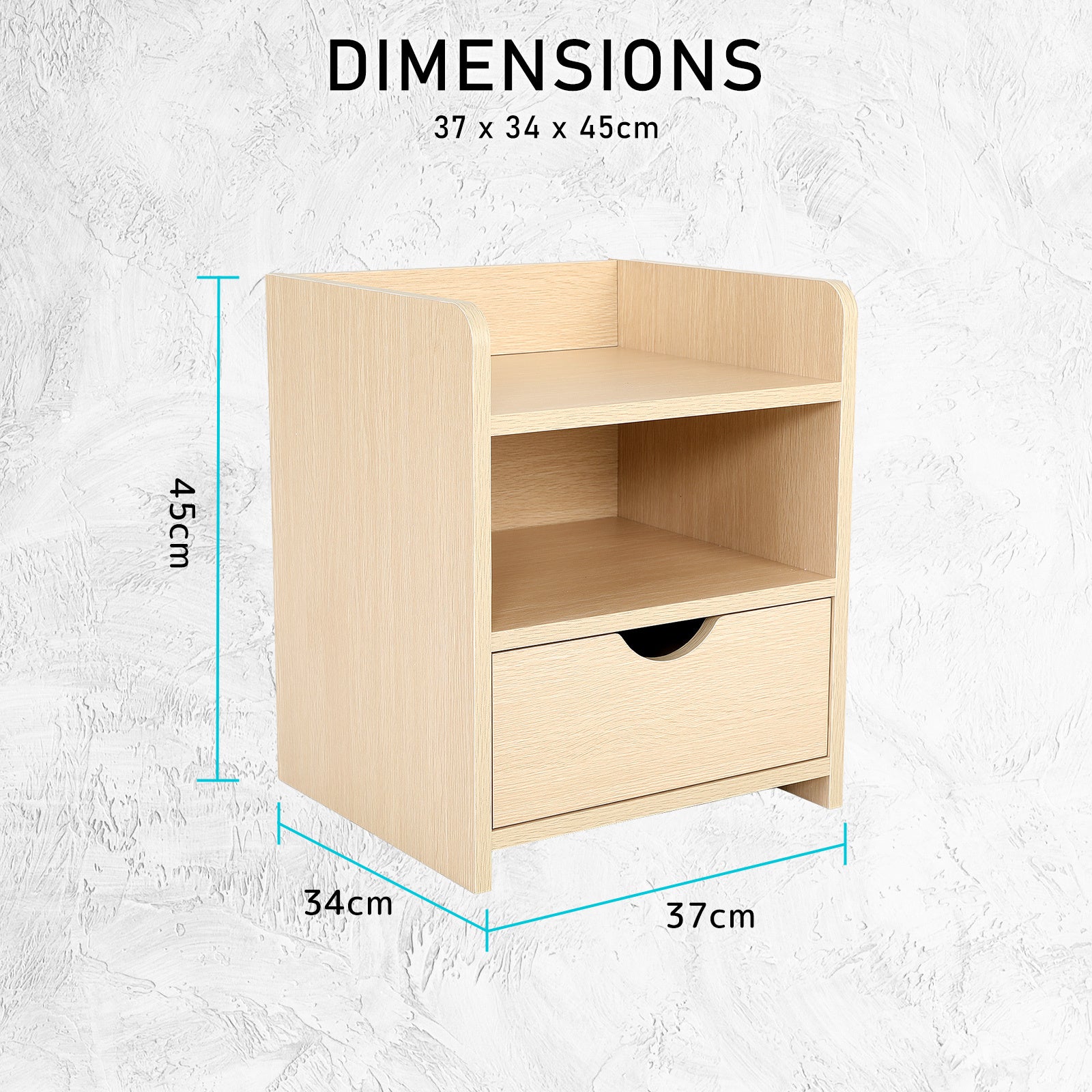Bedside Table Side Storage Cabinet Nightstand Bedroom 1 Drawer 2 Shelf LARK OAK - Cosy Abode