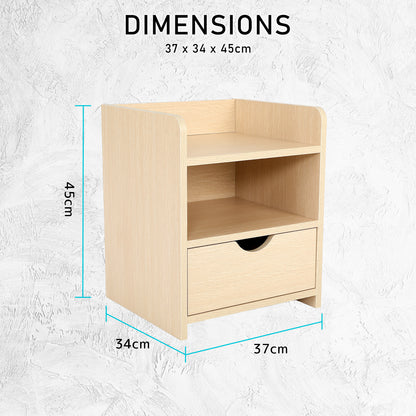 Bedside Table Side Storage Cabinet Nightstand Bedroom 1 Drawer 2 Shelf LARK OAK - Cosy Abode