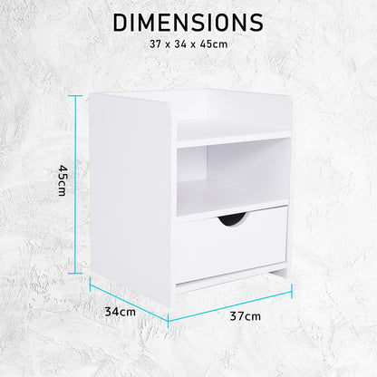 Bedside Table Side Storage Cabinet Nightstand Bedroom 1 Drawer 2 Shelf LARK WHITE - Cosy Abode