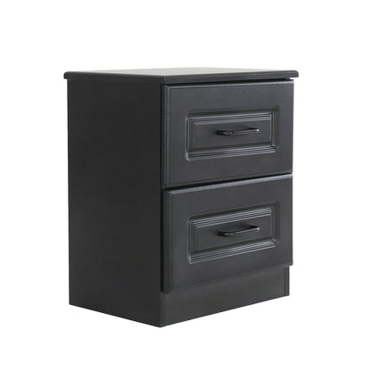 Bedside Table Side Storage Cabinet Nightstand Bedroom 2 Drawer KEVA BLACK - Cosy Abode