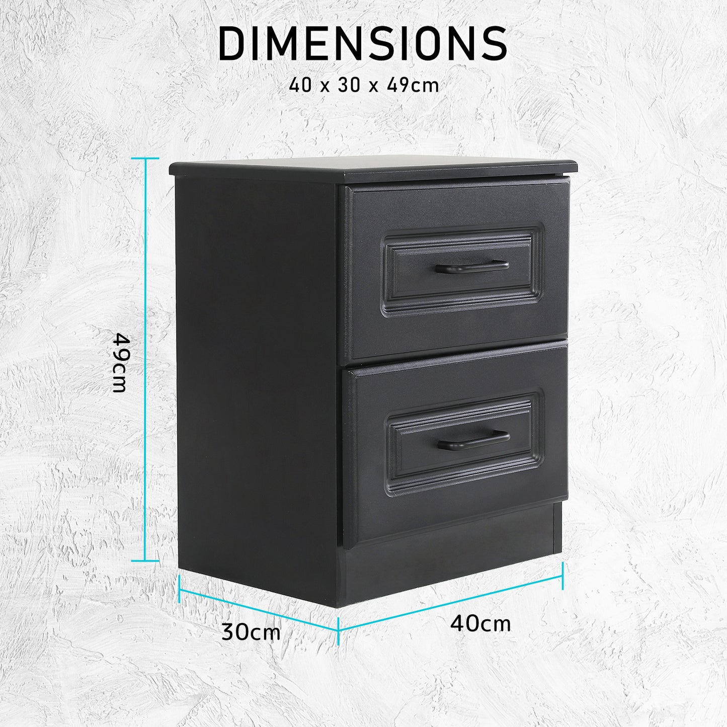 Bedside Table Side Storage Cabinet Nightstand Bedroom 2 Drawer KEVA BLACK - Cosy Abode