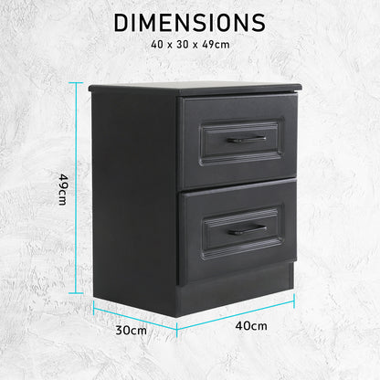 Bedside Table Side Storage Cabinet Nightstand Bedroom 2 Drawer KEVA BLACK - Cosy Abode