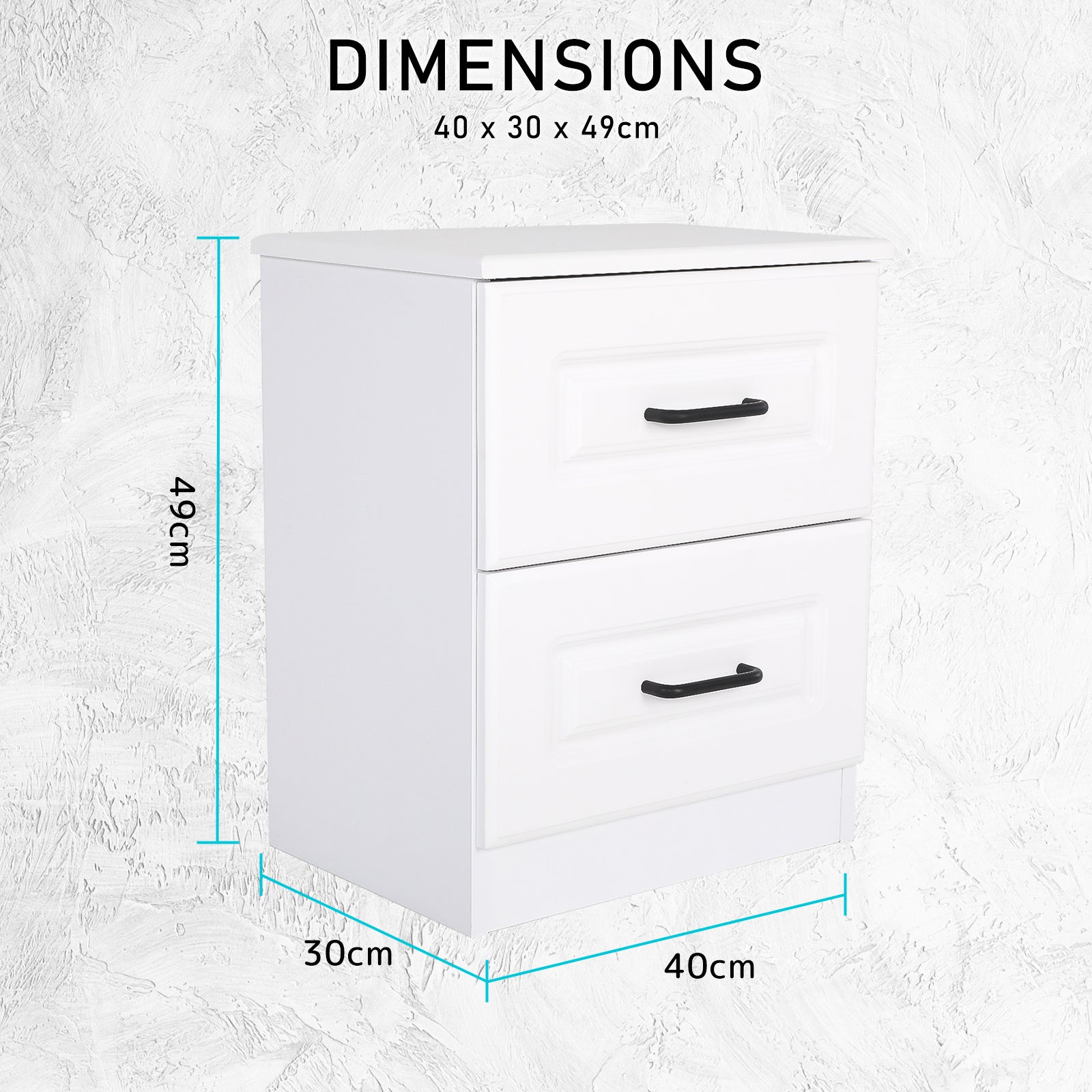 Bedside Table Side Storage Cabinet Nightstand Bedroom 2 Drawer KEVA WHITE - Cosy Abode