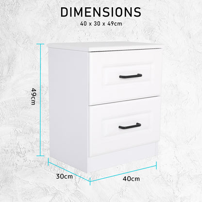 Bedside Table Side Storage Cabinet Nightstand Bedroom 2 Drawer KEVA WHITE - Cosy Abode