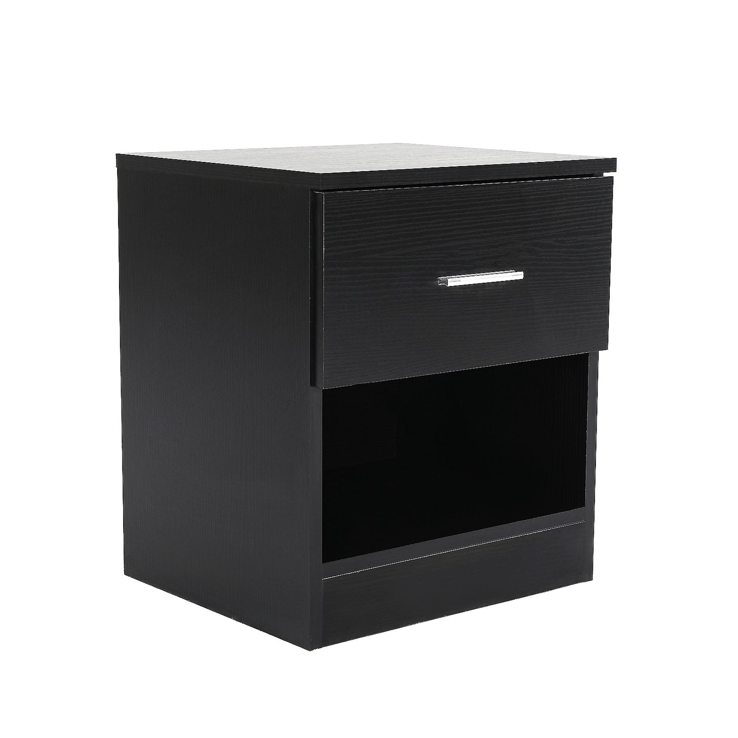 Bedside Table Side Storage Cabinet Nightstand Bedroom 1 Drawer 1 Shelf ELLA - BLACK - Cosy Abode