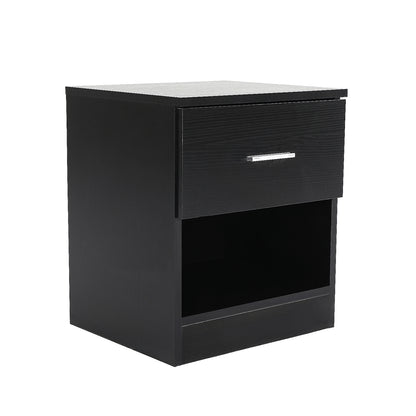 Bedside Table Side Storage Cabinet Nightstand Bedroom 1 Drawer 1 Shelf ELLA - BLACK - Cosy Abode