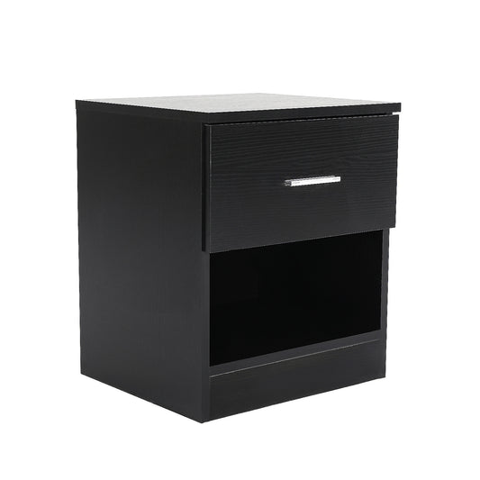 Bedside Table Side Storage Cabinet Nightstand Bedroom 1 Drawer 1 Shelf ELLA - BLACK - Cosy Abode