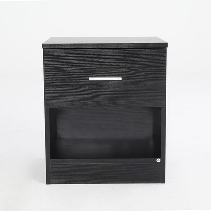 Bedside Table Side Storage Cabinet Nightstand Bedroom 1 Drawer 1 Shelf ELLA - BLACK - Cosy Abode