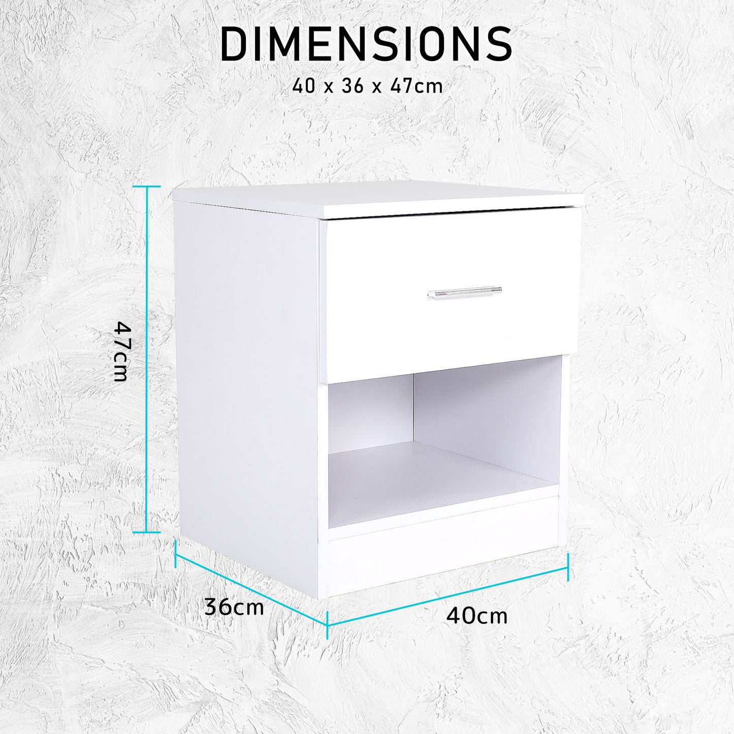 Bedside Table Side Storage Cabinet Nightstand Bedroom 1 Drawer 1 Shelf ELLA - WHITE - Cosy Abode