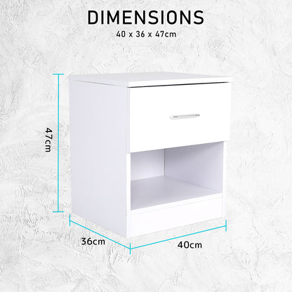 Bedside Table Side Storage Cabinet Nightstand Bedroom 1 Drawer 1 Shelf ELLA - WHITE - Cosy Abode