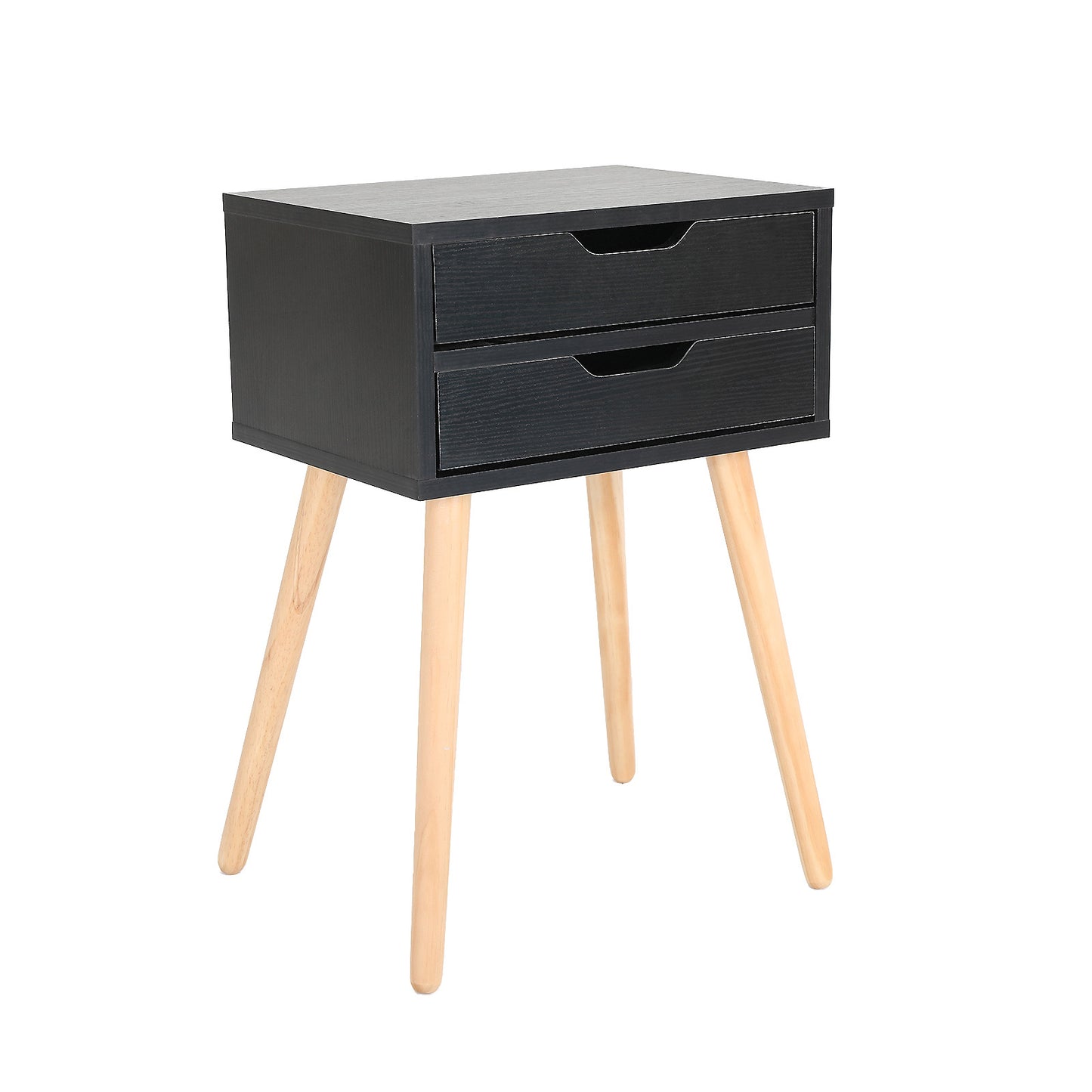 Bedside Table 2 Drawer Wood Leg Storage Cabinet Nightstand SUZY BLACK - Cosy Abode