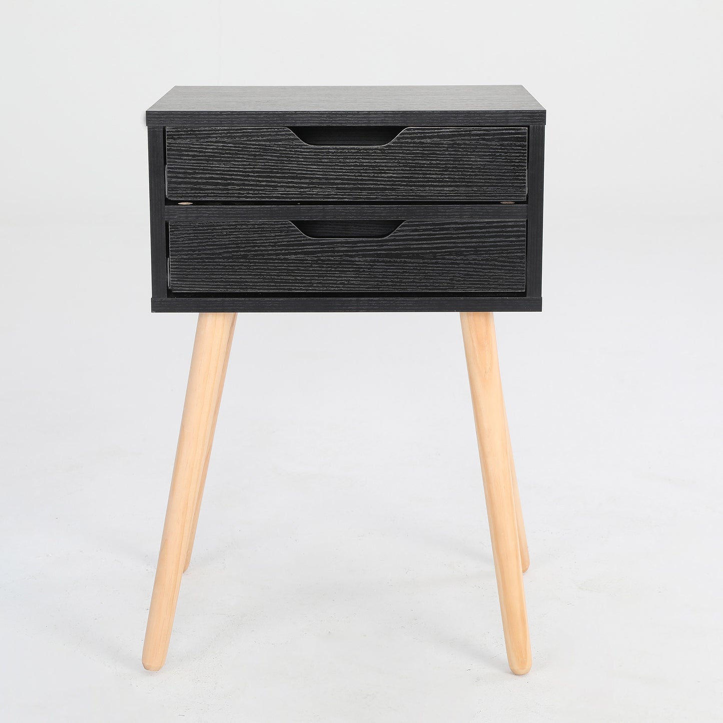 Bedside Table 2 Drawer Wood Leg Storage Cabinet Nightstand SUZY BLACK - Cosy Abode