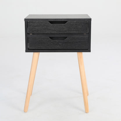 Bedside Table 2 Drawer Wood Leg Storage Cabinet Nightstand SUZY BLACK - Cosy Abode