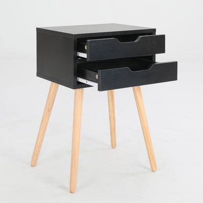 Bedside Table 2 Drawer Wood Leg Storage Cabinet Nightstand SUZY BLACK - Cosy Abode