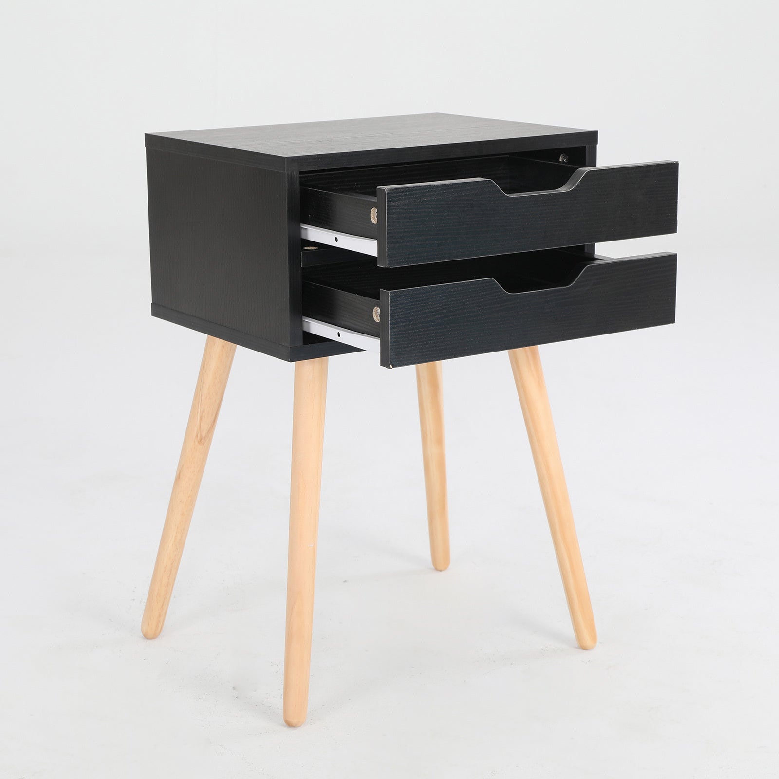 Bedside Table 2 Drawer Wood Leg Storage Cabinet Nightstand SUZY BLACK - Cosy Abode