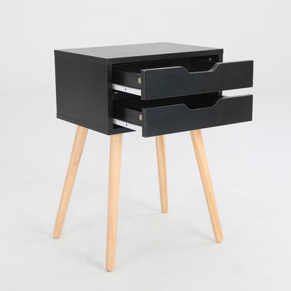Bedside Table 2 Drawer Wood Leg Storage Cabinet Nightstand SUZY BLACK - Cosy Abode