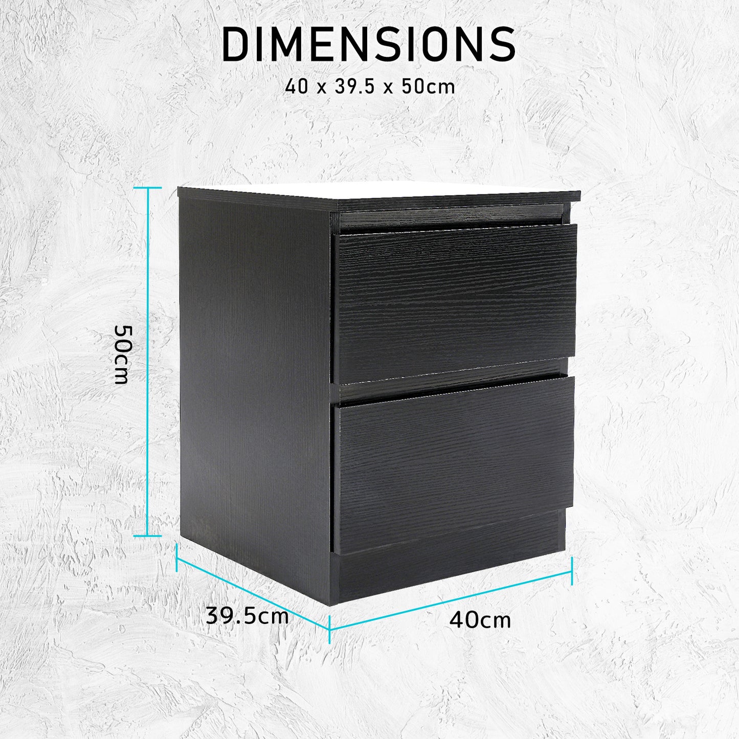 Bedside Table Side Storage Cabinet Nightstand Bedroom 2 Drawer JOSS BLACK - Cosy Abode