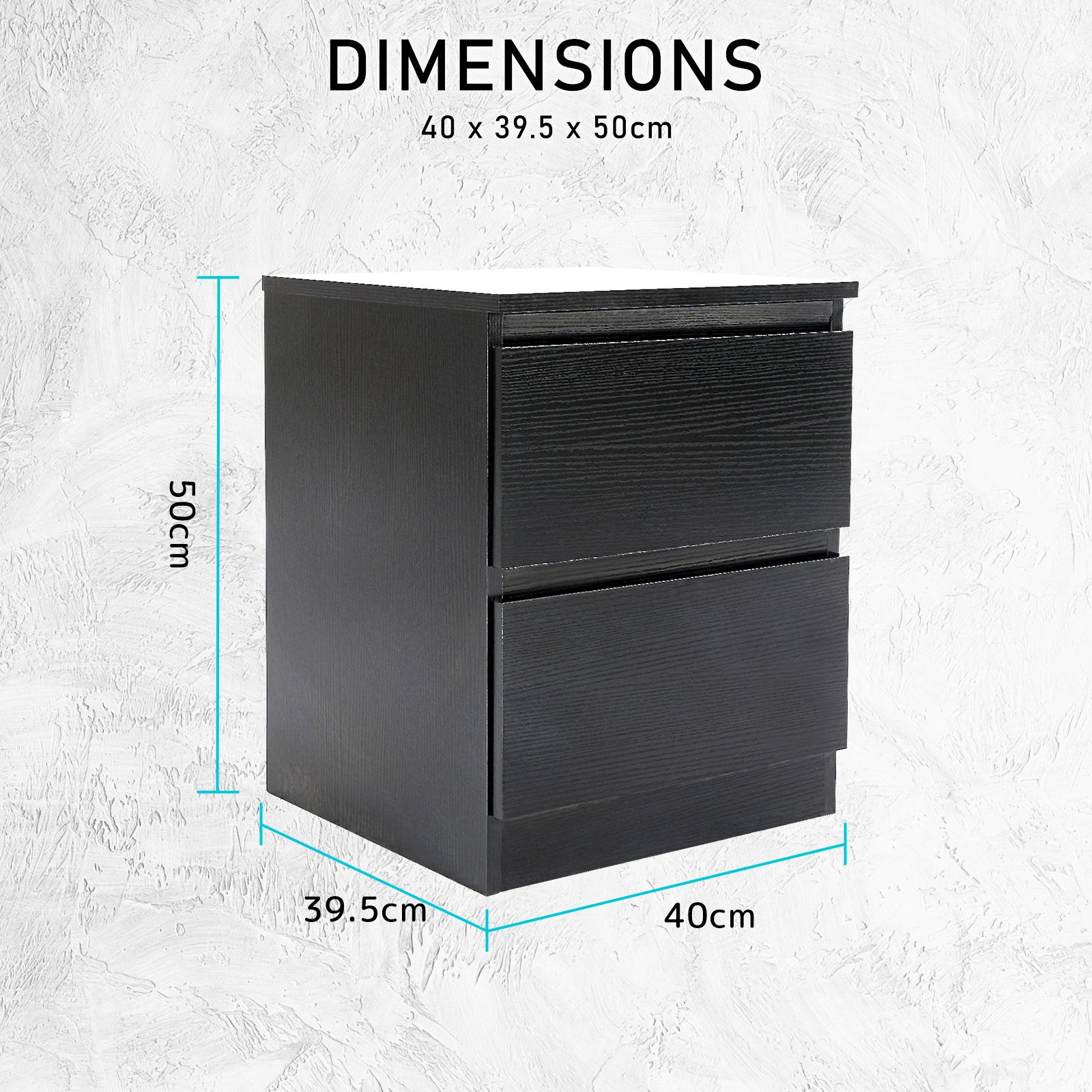 Bedside Table Side Storage Cabinet Nightstand Bedroom 2 Drawer JOSS BLACK - Cosy Abode
