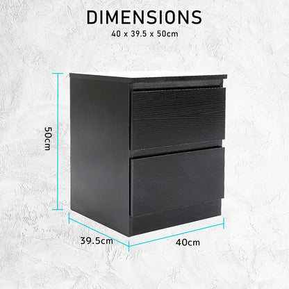 Bedside Table Side Storage Cabinet Nightstand Bedroom 2 Drawer JOSS BLACK - Cosy Abode