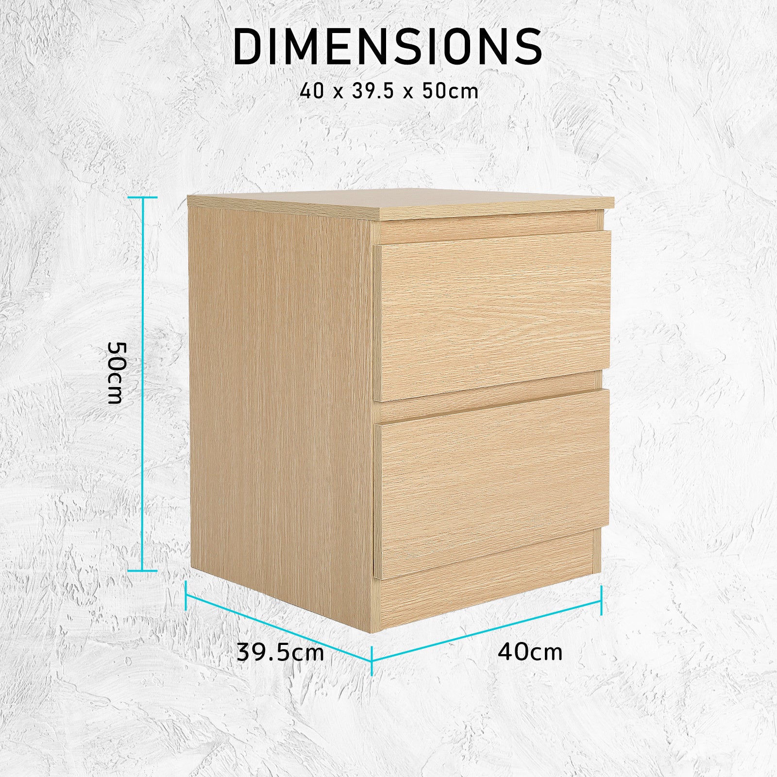 Bedside Table Side Storage Cabinet Nightstand Bedroom 2 Drawer JOSS OAK - Cosy Abode