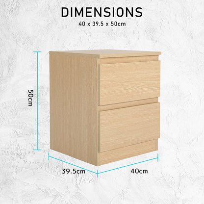 Bedside Table Side Storage Cabinet Nightstand Bedroom 2 Drawer JOSS OAK - Cosy Abode