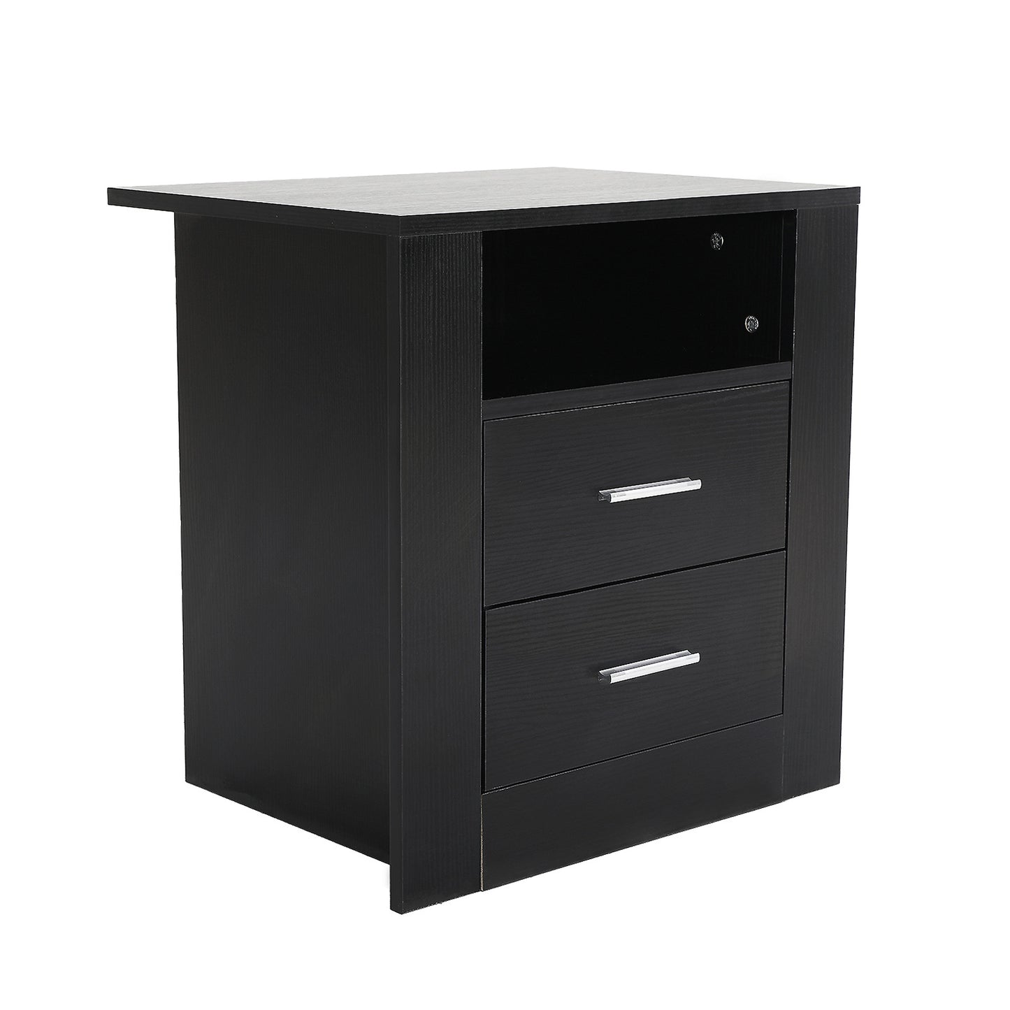 Bedside Table Side Storage Cabinet Nightstand Bedroom 2 Drawer 1 Shelf ZURI BLACK - Cosy Abode
