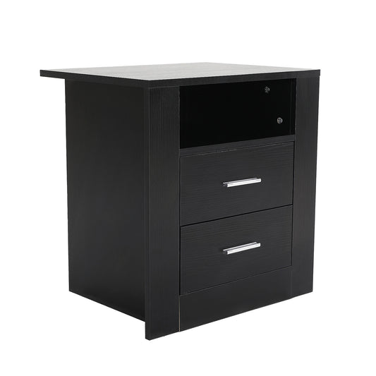 Bedside Table Side Storage Cabinet Nightstand Bedroom 2 Drawer 1 Shelf ZURI BLACK - Cosy Abode