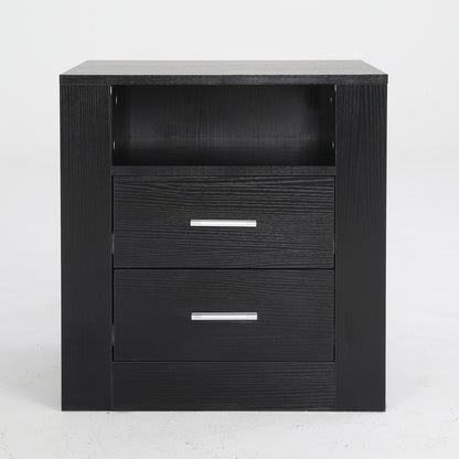 Bedside Table Side Storage Cabinet Nightstand Bedroom 2 Drawer 1 Shelf ZURI BLACK - Cosy Abode