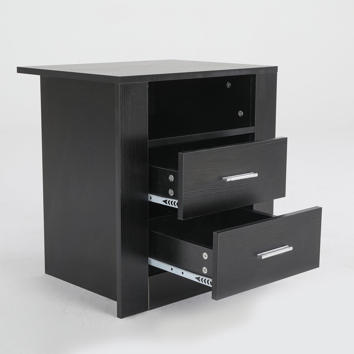 Bedside Table Side Storage Cabinet Nightstand Bedroom 2 Drawer 1 Shelf ZURI BLACK - Cosy Abode